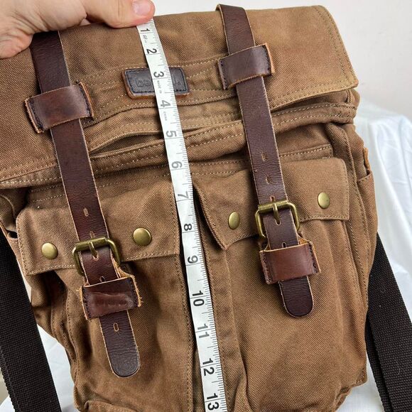 Bed Stu Burns Canvas Bag Tanrustwashed messenger bag with leather straps - Picture 6 of 8